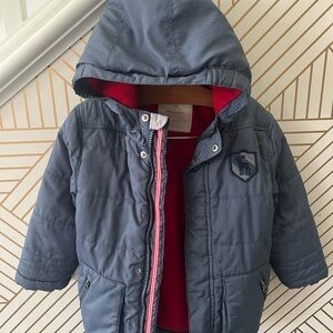 Hanna Andersson Navy Hooded Puffer Jacket with Cozy Red Lining, size 3-4yr